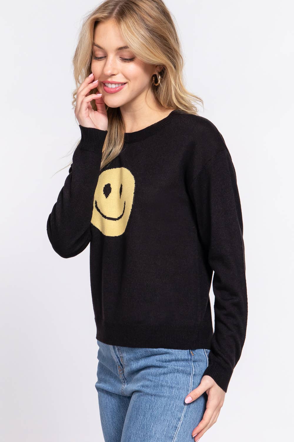 Smile Face Jacquard Sweater Black 2