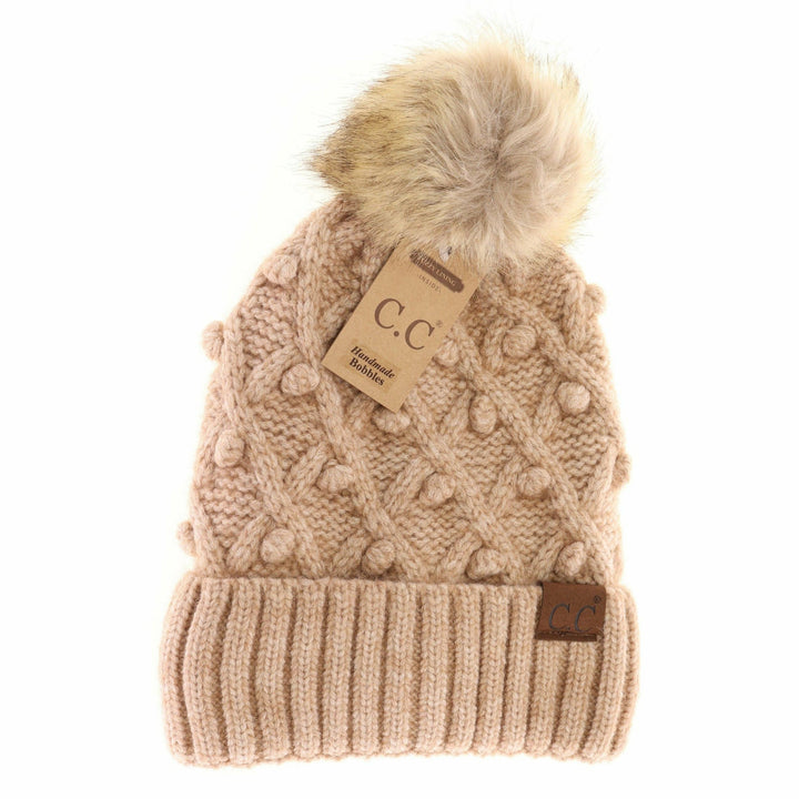 Bobble Knit Fur Pom C.C Beanie Hat3836