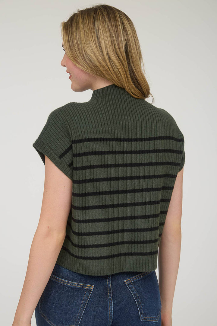 Stripe Mock Neck Short Sleeve Knit Sweater green5