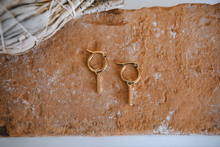 Cecelia Designs Jewelry - Cosmic Line Short Pendant Hoop Earrings Gold