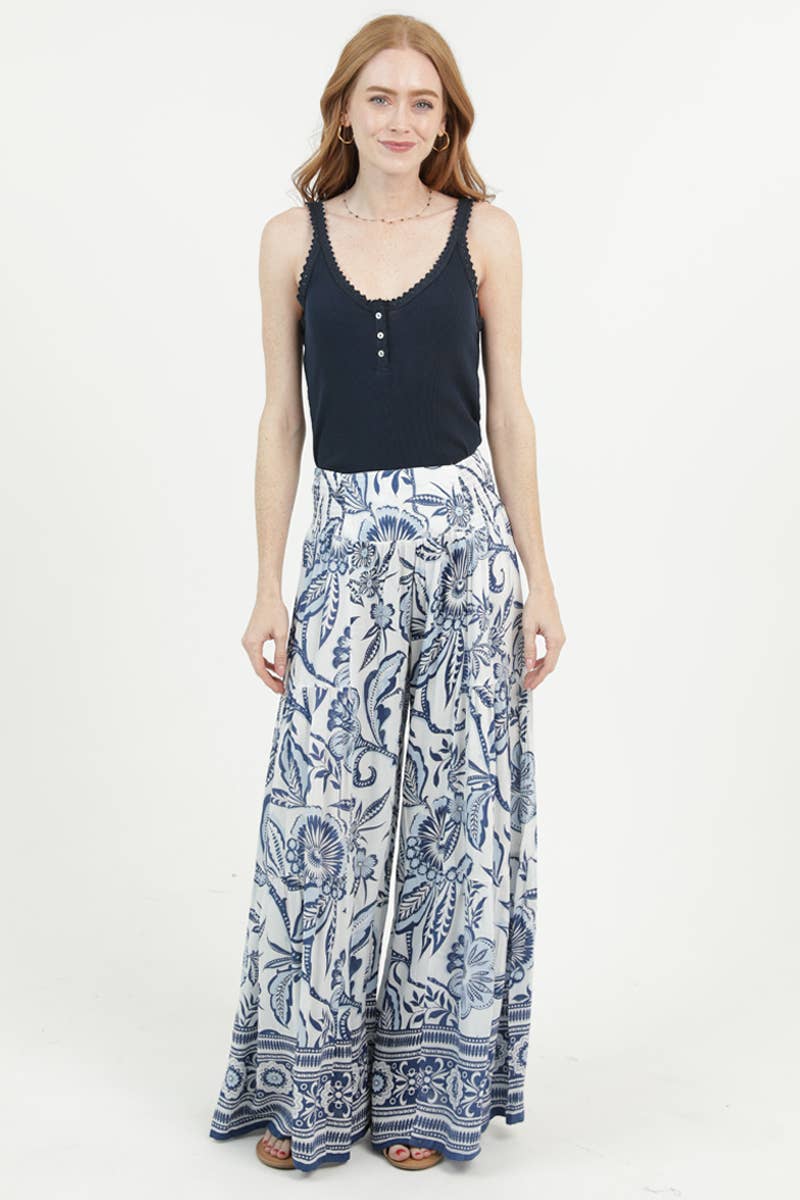 Angie Printed Wide Leg Pants Blue front