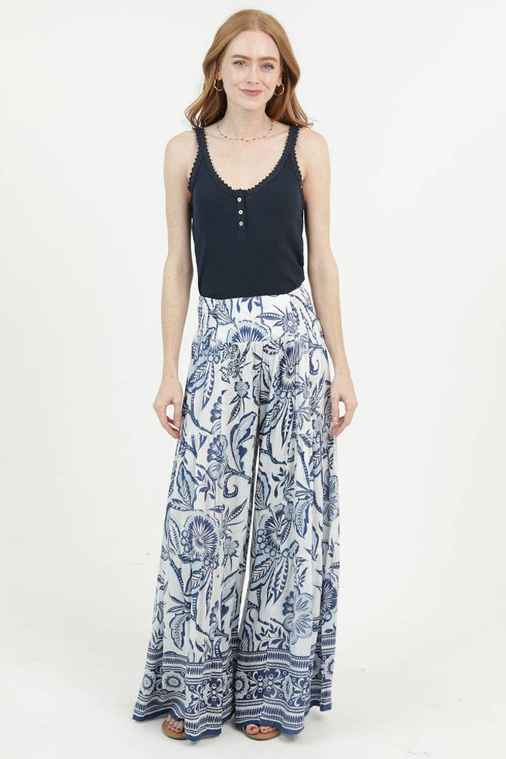 Angie Printed Wide Leg Pants Blue front