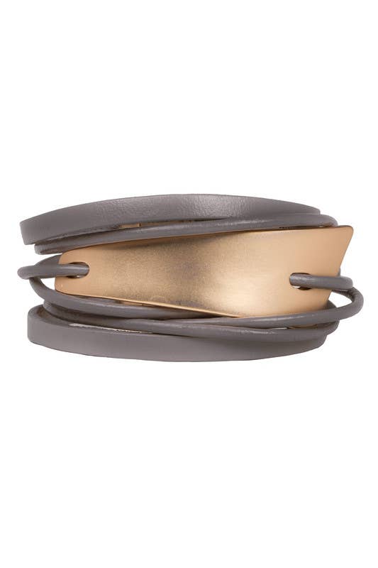 Saachi Absolute Zero Metallic Plated Leather Cuff Bracelet