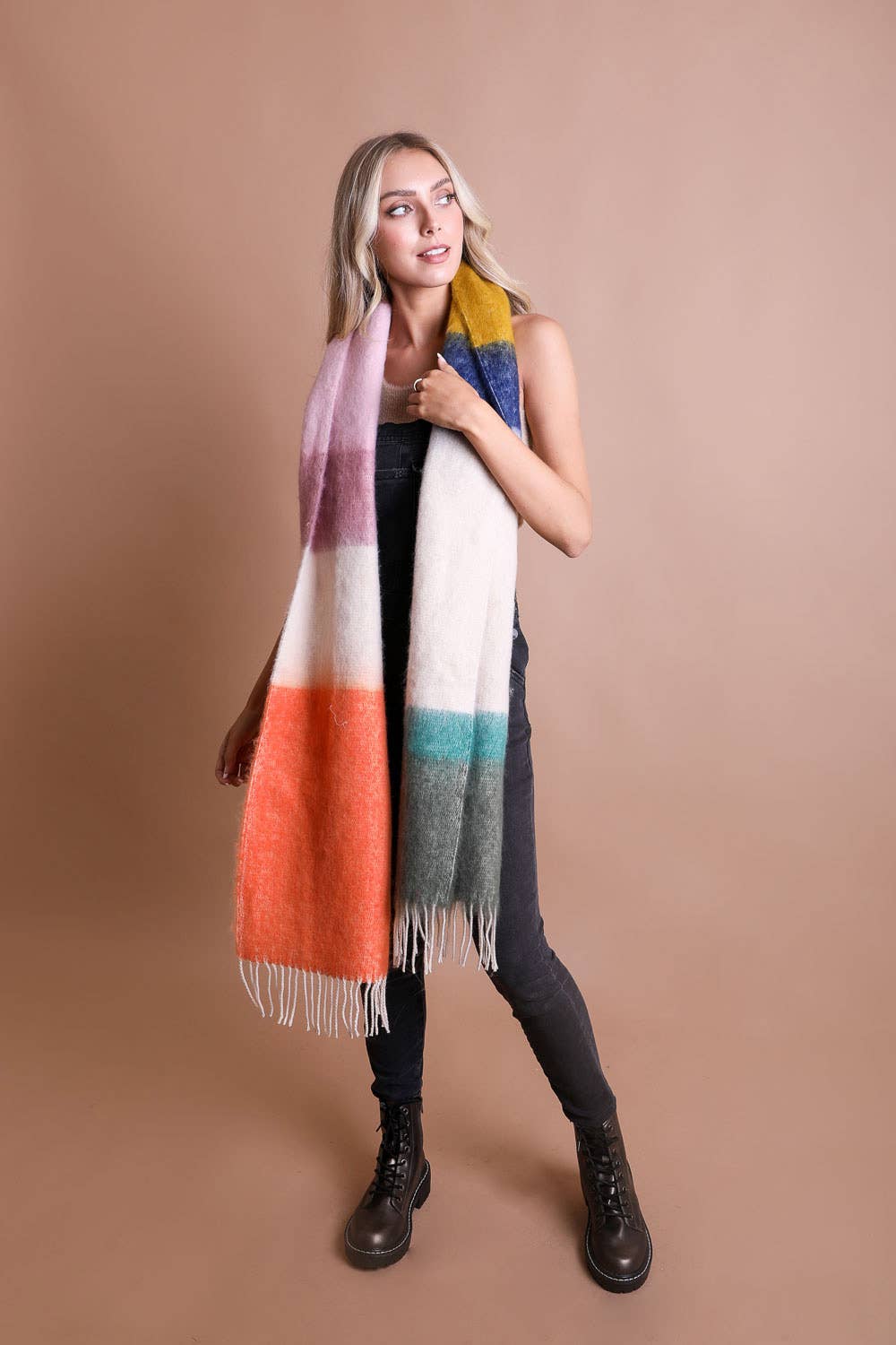 Color Block Faux Mohair Scarf