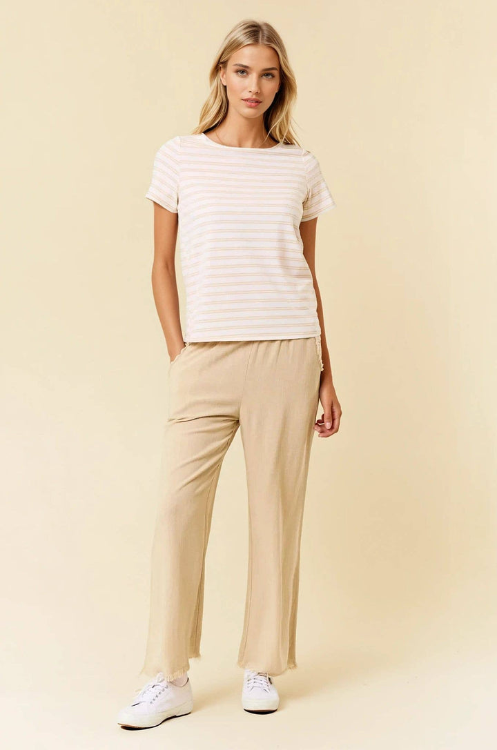 Doe and Rae - Soft Stripe Boat Neck Short Sleeve Tee in Cream 4