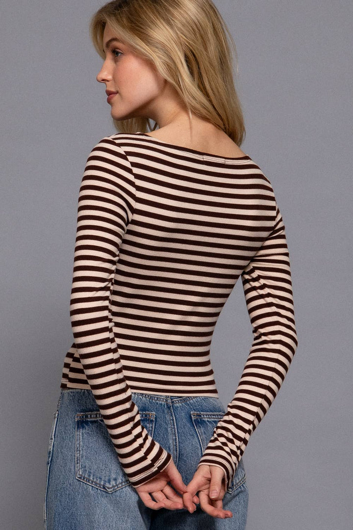 Active USA - Long Sleeve Boat Neck Stripe Top 2
