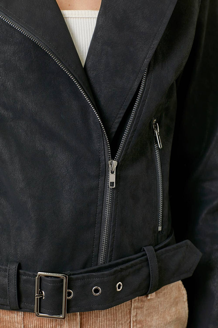 Mystree Black Leather Moto Jacket with Belt 6