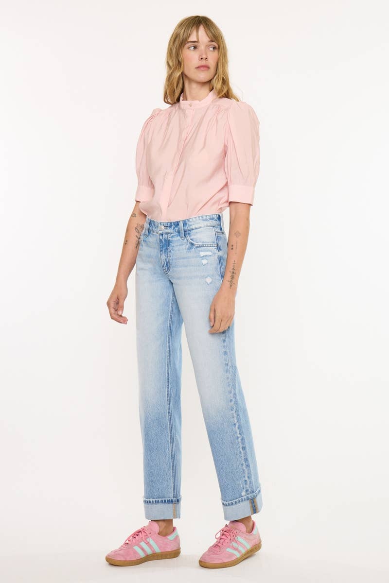 Kan Can USA Found Low Rise Loose Straight Jeans in Light Wash  side