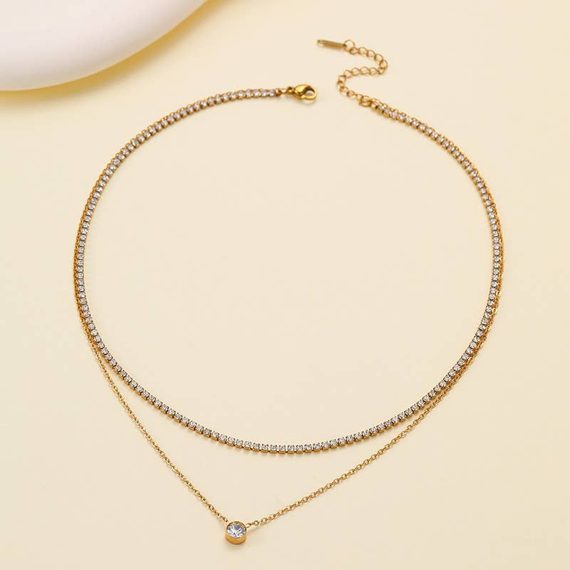18K Gold Rhinestone &amp; Zircon Pendant Layered Necklace – Tarnish-Free | JOSSLYN2 
