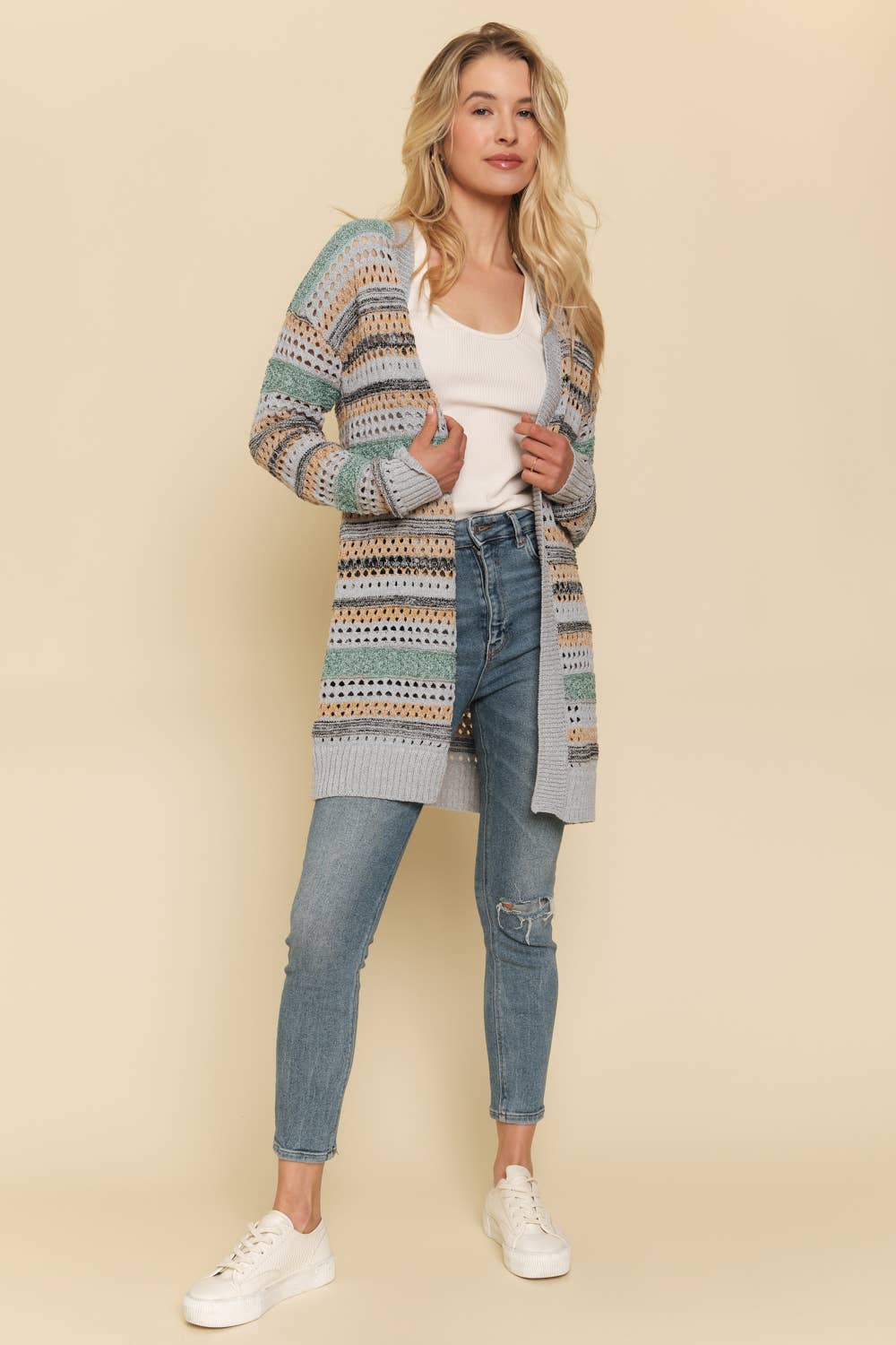Mystree - Mix Weaved Cardigan Lt. Grey/Must front