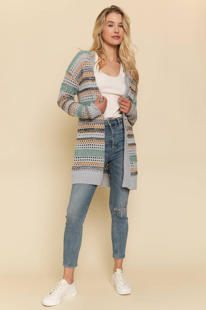 Mystree - Mix Weaved Cardigan Lt. Grey/Must front