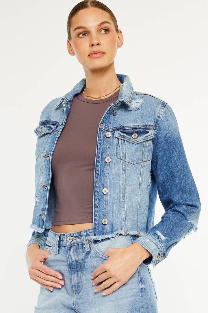 Kan Can USA Destructed Denim Jacket in Medium Wash
