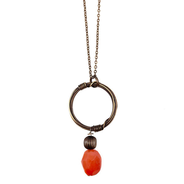 Banjara Antiqued Ring Necklace with Carnelian Stone