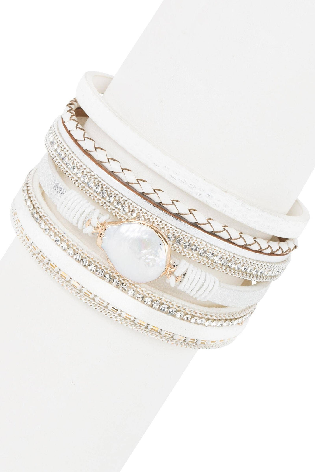 Saachi Santorini Pearl Leather Wrap Bracelet