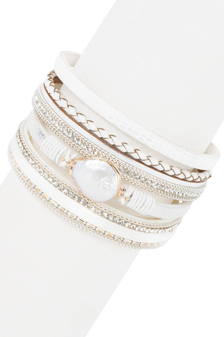 Saachi Santorini Pearl Leather Wrap Bracelet