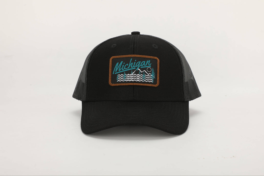 My State Designs - Snapback: Michigan Nature Embroidered Patch- Black