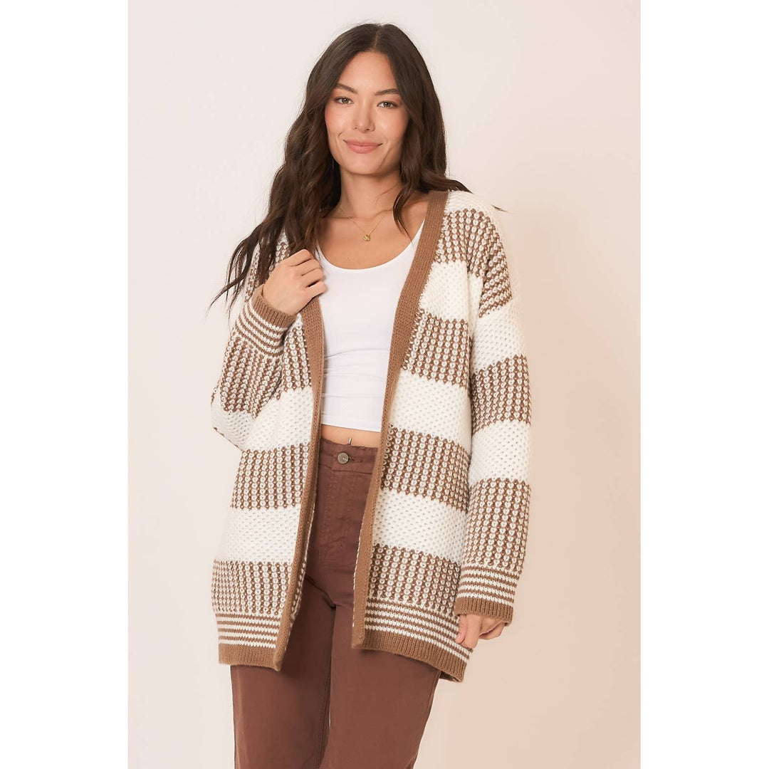Color Block Knit Open Cardigan