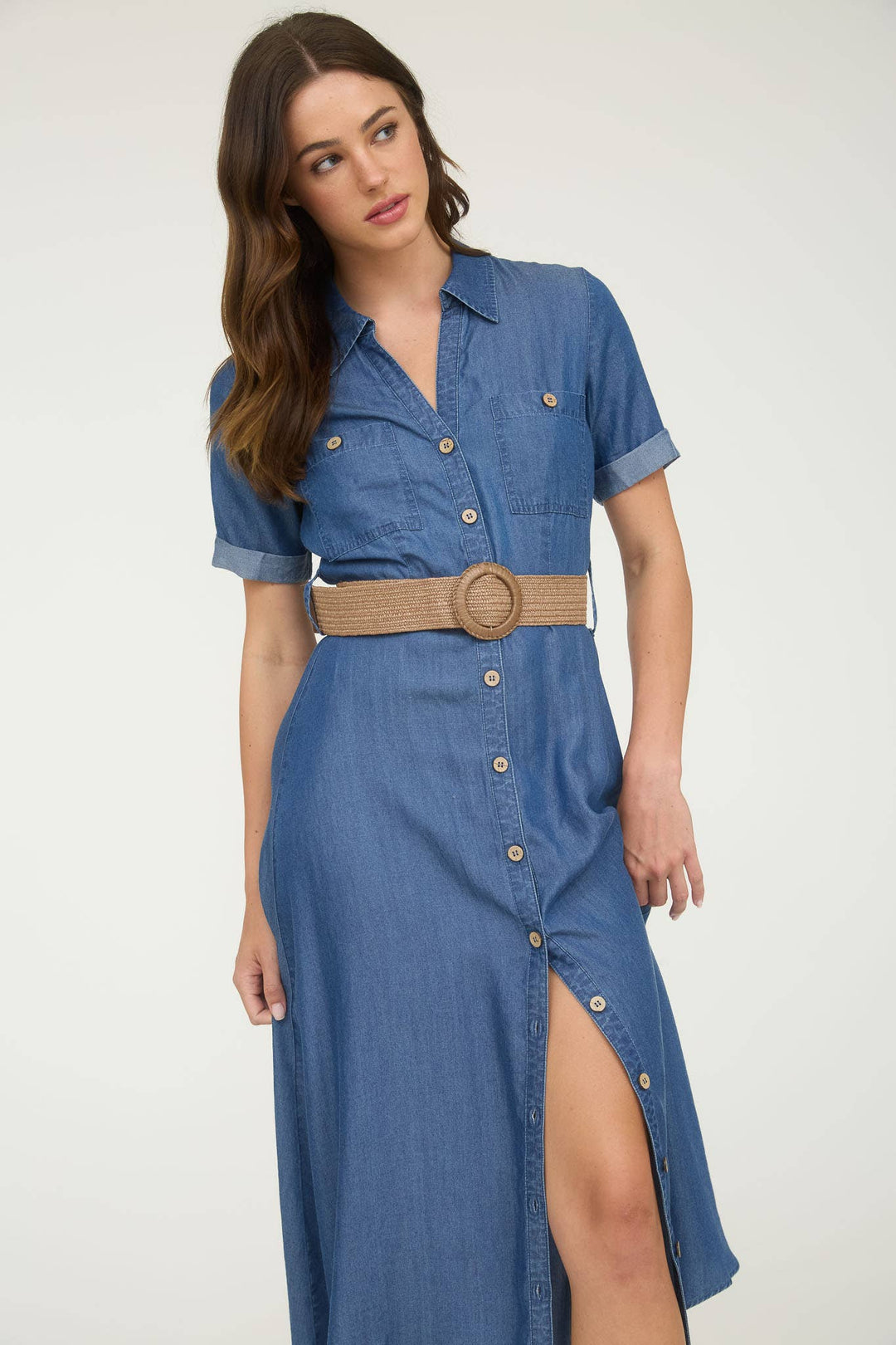 Chambray Collared Belted Shirt Dress Indigo 3