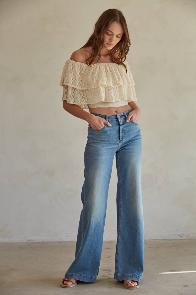 By Together - Woven Floral Lace Off Tiered Top