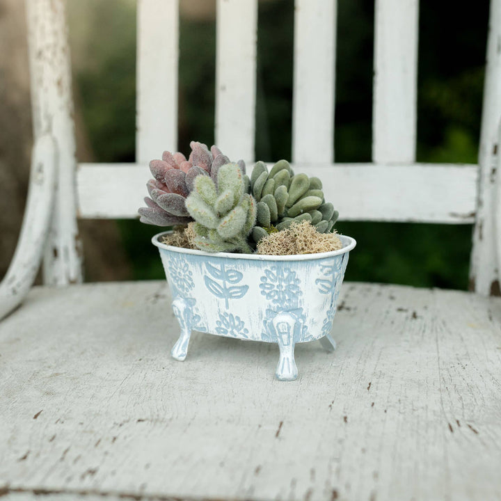 Foreside Home &amp; Garden - Claire Floral Bathtub Soap Dish Blue 2