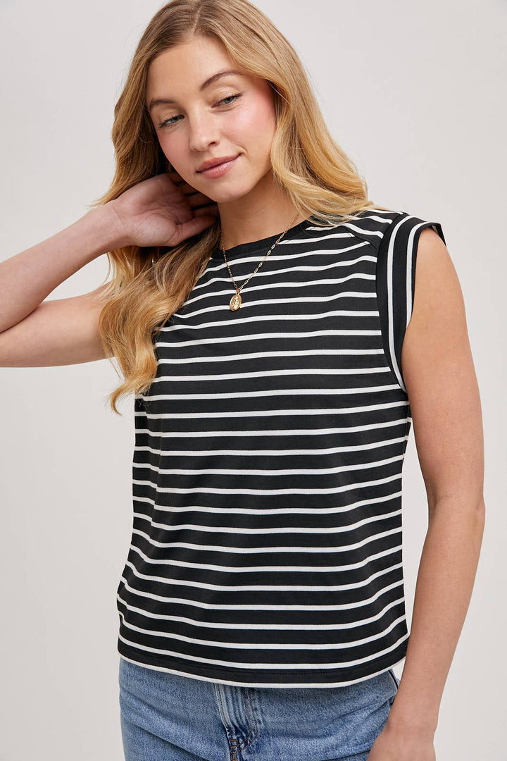 Bluivy Striped Muscle Tee - Black