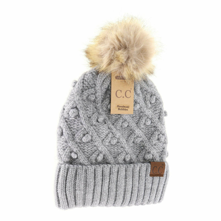 Bobble Knit Fur Pom C.C Beanie Hat3836