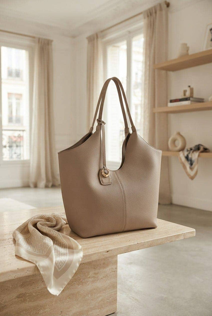 Avery Vegan Leather Tote Shoulder Bag in Taupe