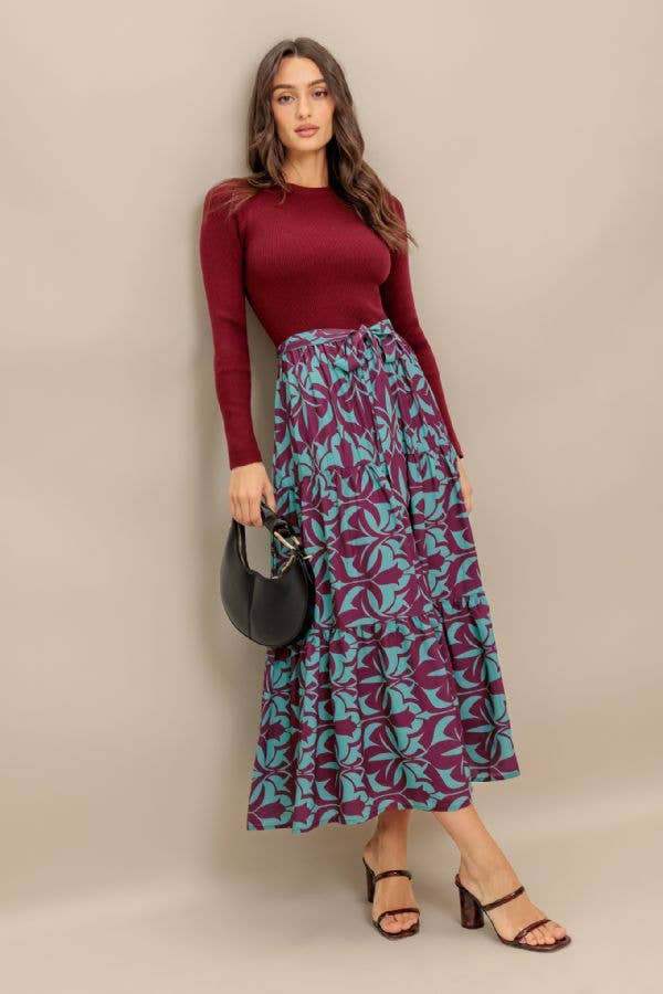 Sweater Top and Woven Midi Dress burgundy4