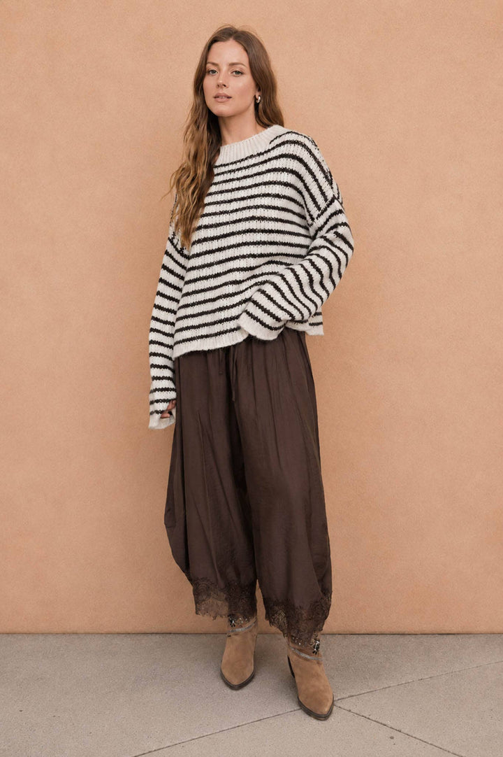 Blu Pepper - Ivory Striped Mock-Neck Rolled-Edge Sweater 2