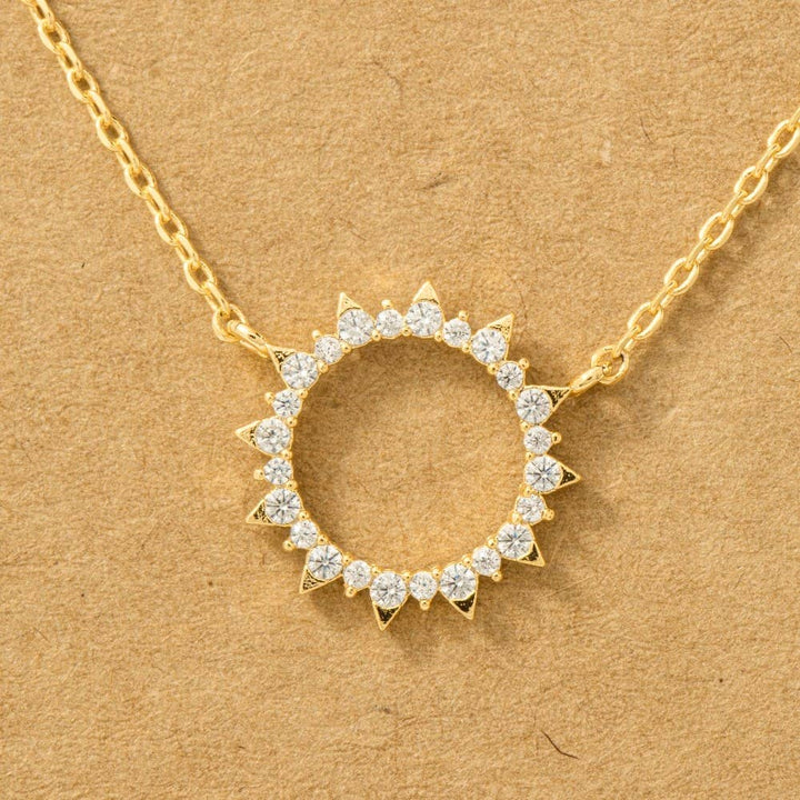Pave Circle Sun Pendant Necklace