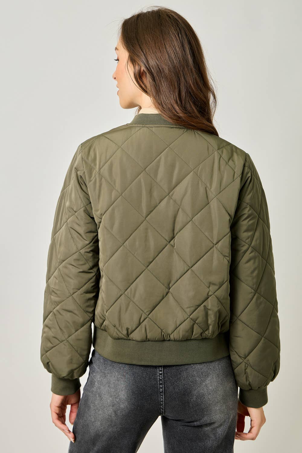 Mystree Olive Quilted Bomber Jacket Olive 5