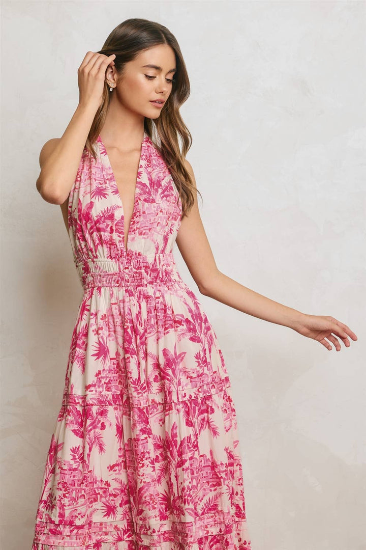 Dress Forum - Conversational Open Back Halter Maxi Dress in Hibiscus Palm 4