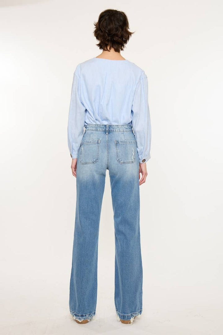 Kan Can USA High Rise Wide Flare Jeans in Medium Wash 7
