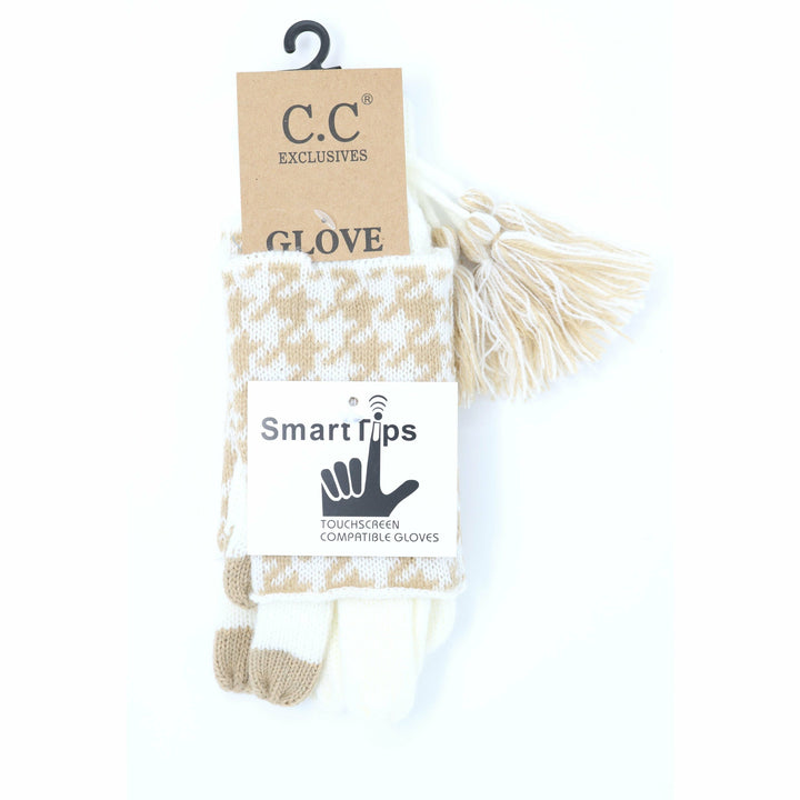 Houndstooth Cuffed CC Gloves Ivory/Beige