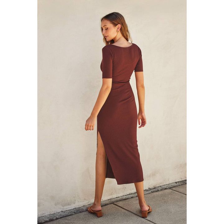 Keep It Simple Short Sleeve Midi Slip Dress rust 2