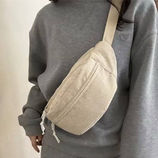Corduroy Crossbody Sling Belt Bag – Convertible Waist Pack | JOSSLYN in white