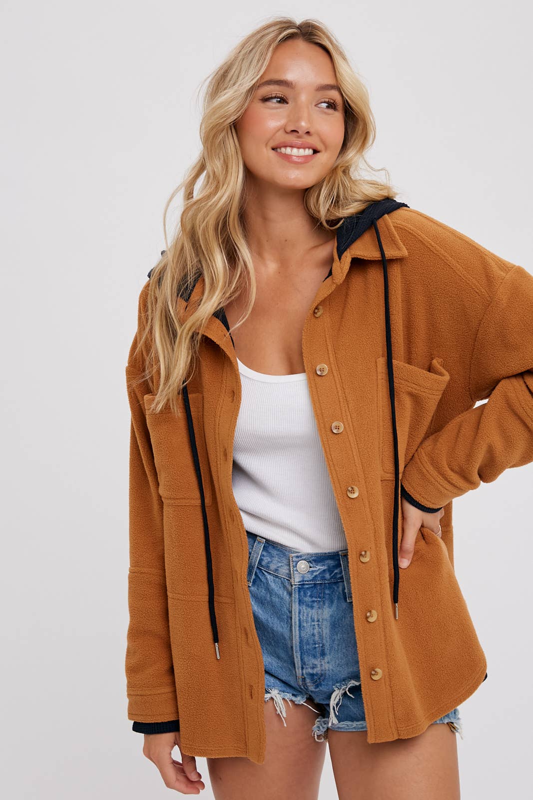 Fleece Hoodie Shacket camel14