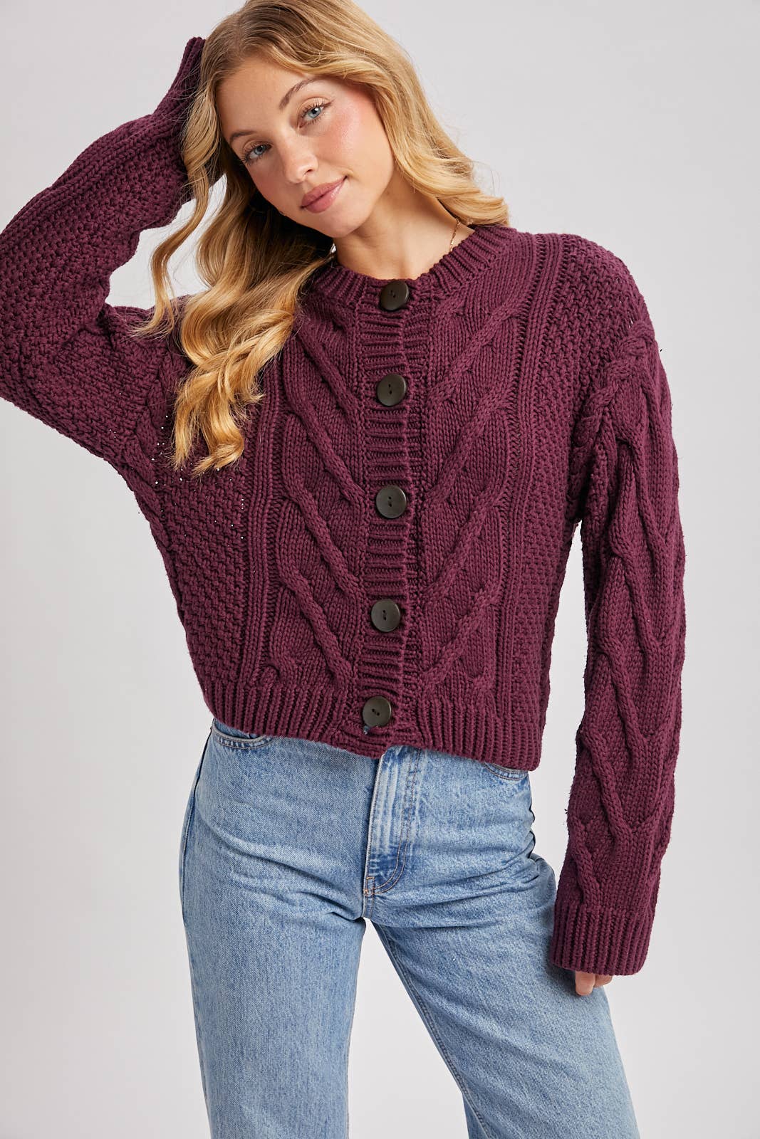 Bluivy Cropped Button Sweater plum 6