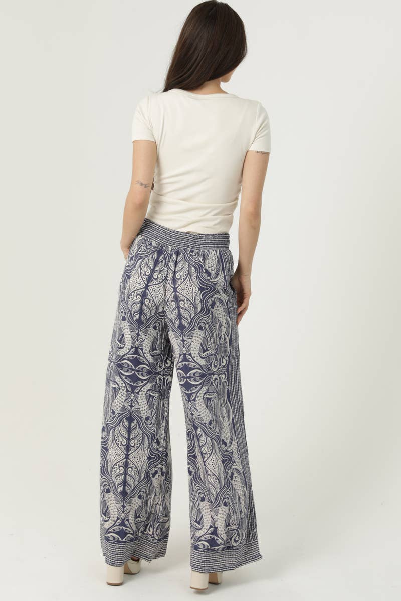 Angie Fish Print Wide Leg Pants in Navy back