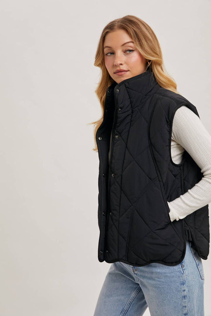 Bluivy Button-Down Quilted Puffer Vest with Pockets in Black 5
