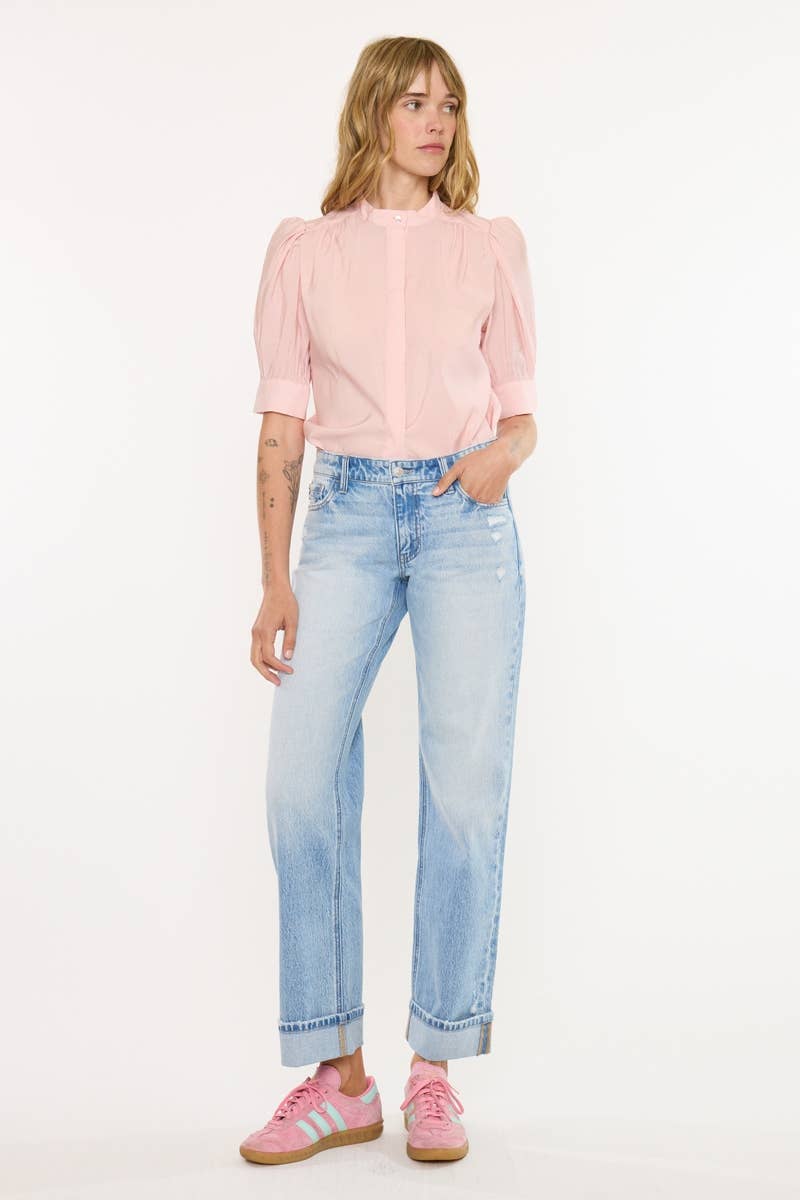 Kan Can USA Found Low Rise Loose Straight Jeans in Light Wash Front view