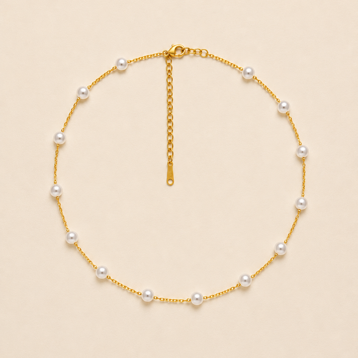 Titanium Steel Pearl Station Necklace – Tarnish-Free Gold | JOSSLYN 3