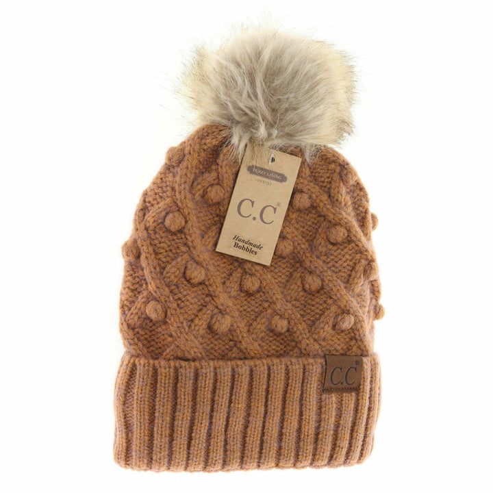 Bobble Knit Fur Pom C.C Beanie Hat3836