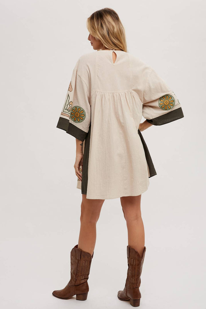Bluivy Boho Embroidered Babydoll Dress - Sage
