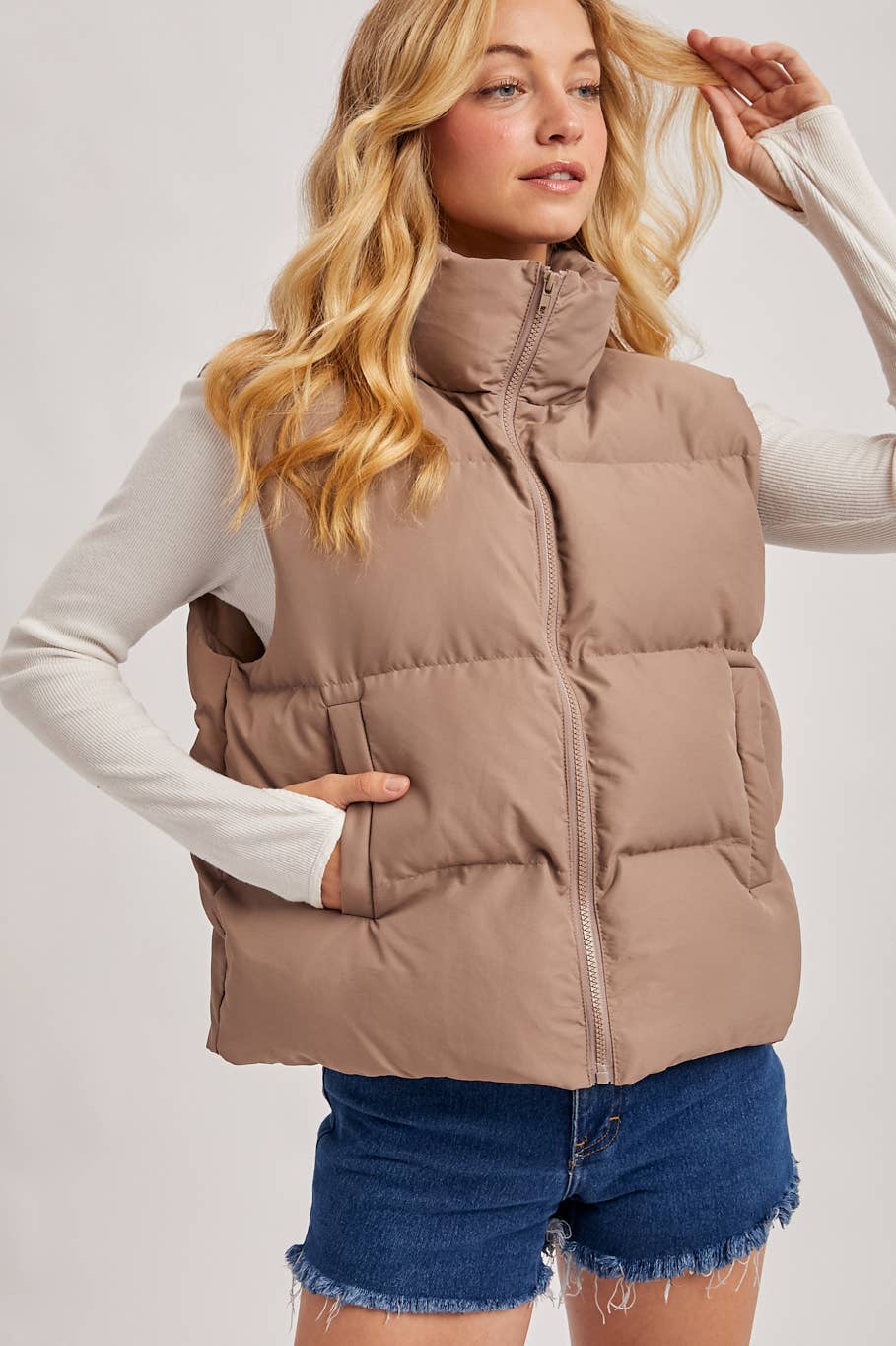 Zipper Puffer Vest mushroom6