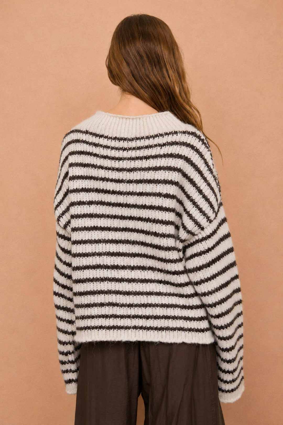 Blu Pepper - Ivory Striped Mock-Neck Rolled-Edge Sweater 1