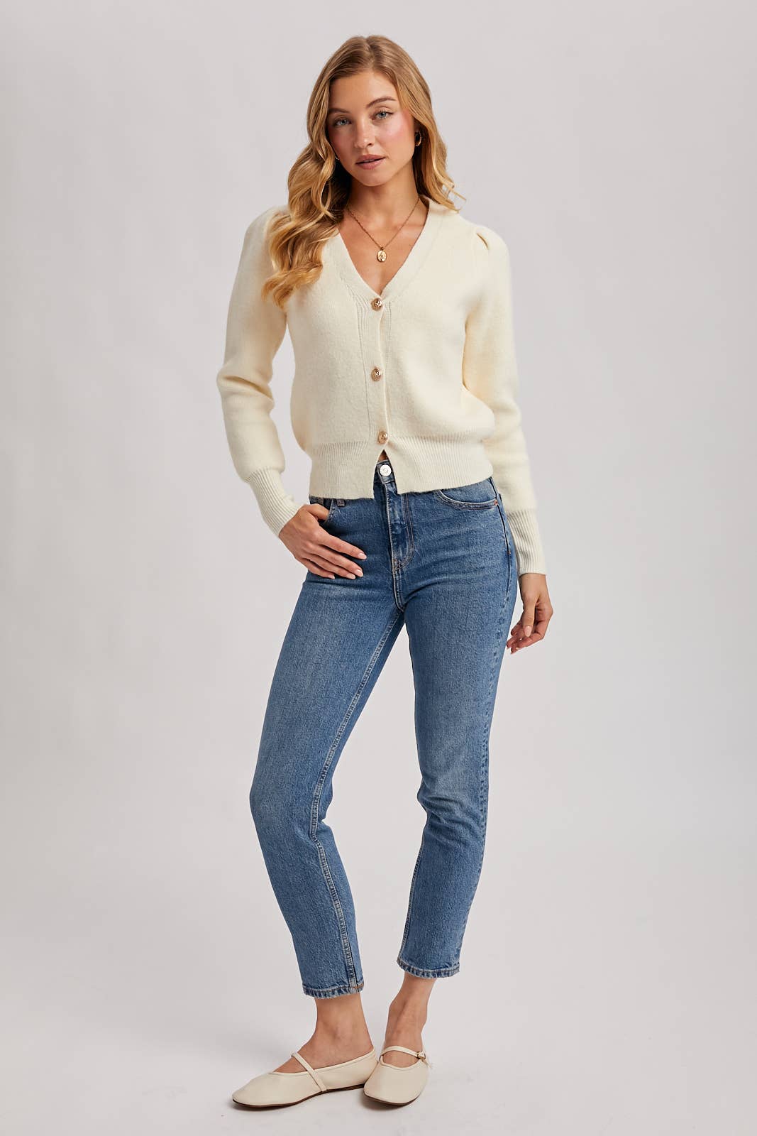 Bluivy Button Down V-Neck Cardigan Cream 5