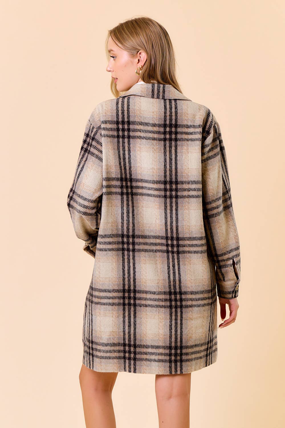 Plaid Front Button Closure Knee Length Coat3