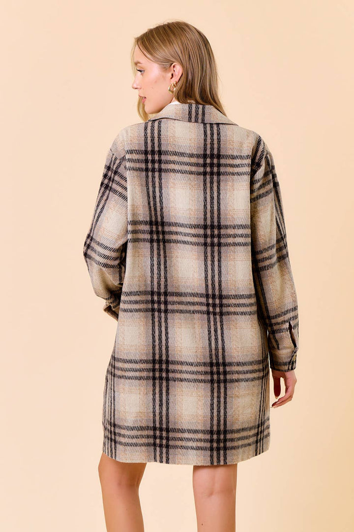 Plaid Front Button Closure Knee Length Coat3
