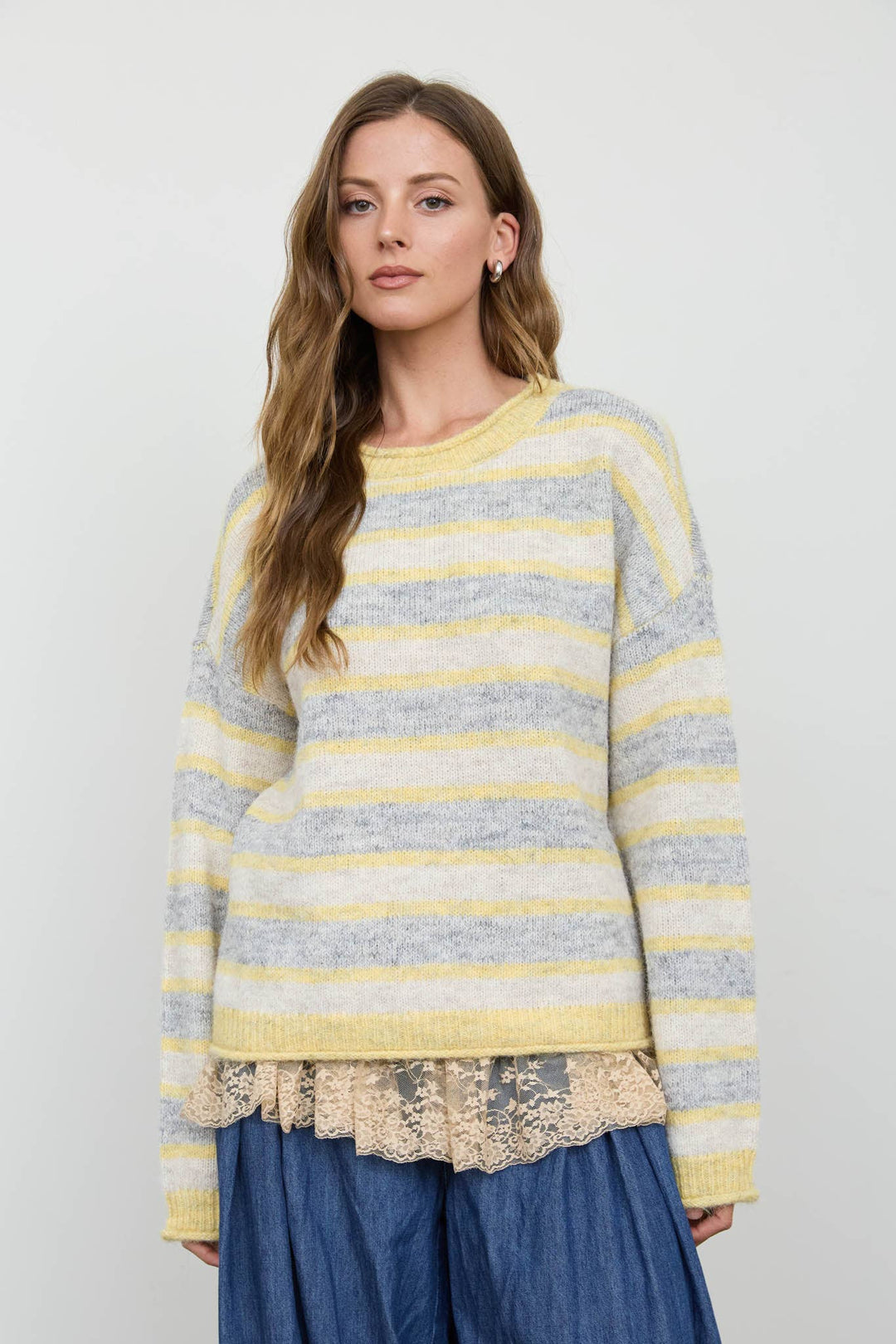 Blu Pepper - Butter Yellow Heathered Multi-Stripe Sweater